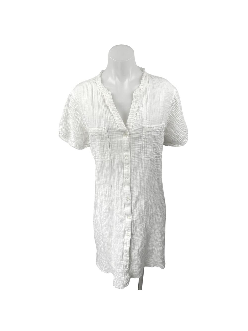 Pure Navy White Gauze Short Sleeve Pocket Button Down Mini Shirt Dress Size XL
